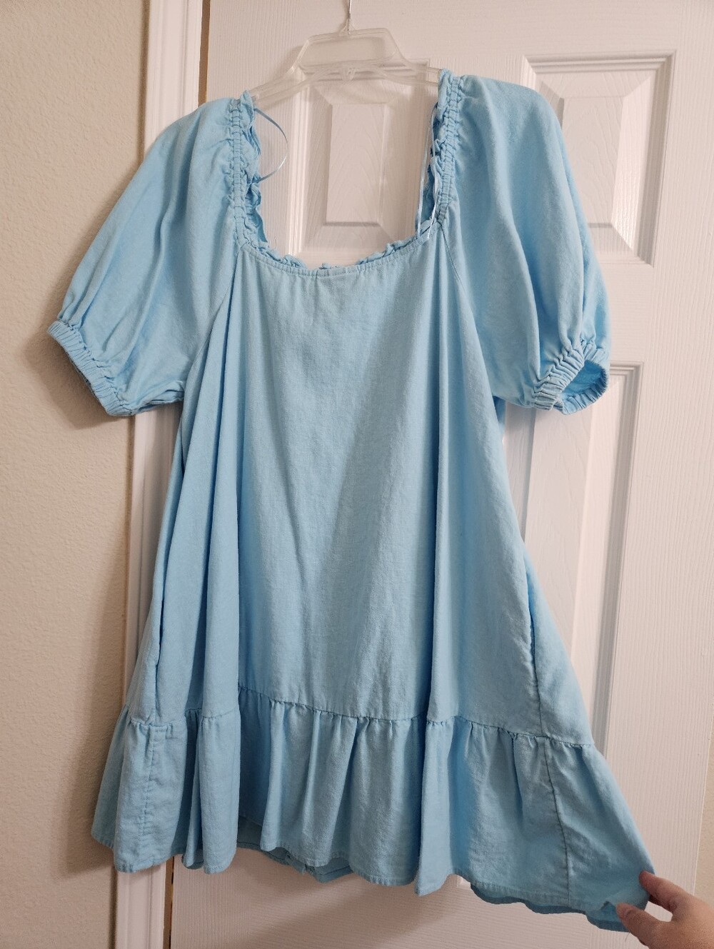 Stoney Clover Lane x Target Blue Ruffle Puff Sleeve Babydoll Mini Dress Linen - Picture 7 of 9